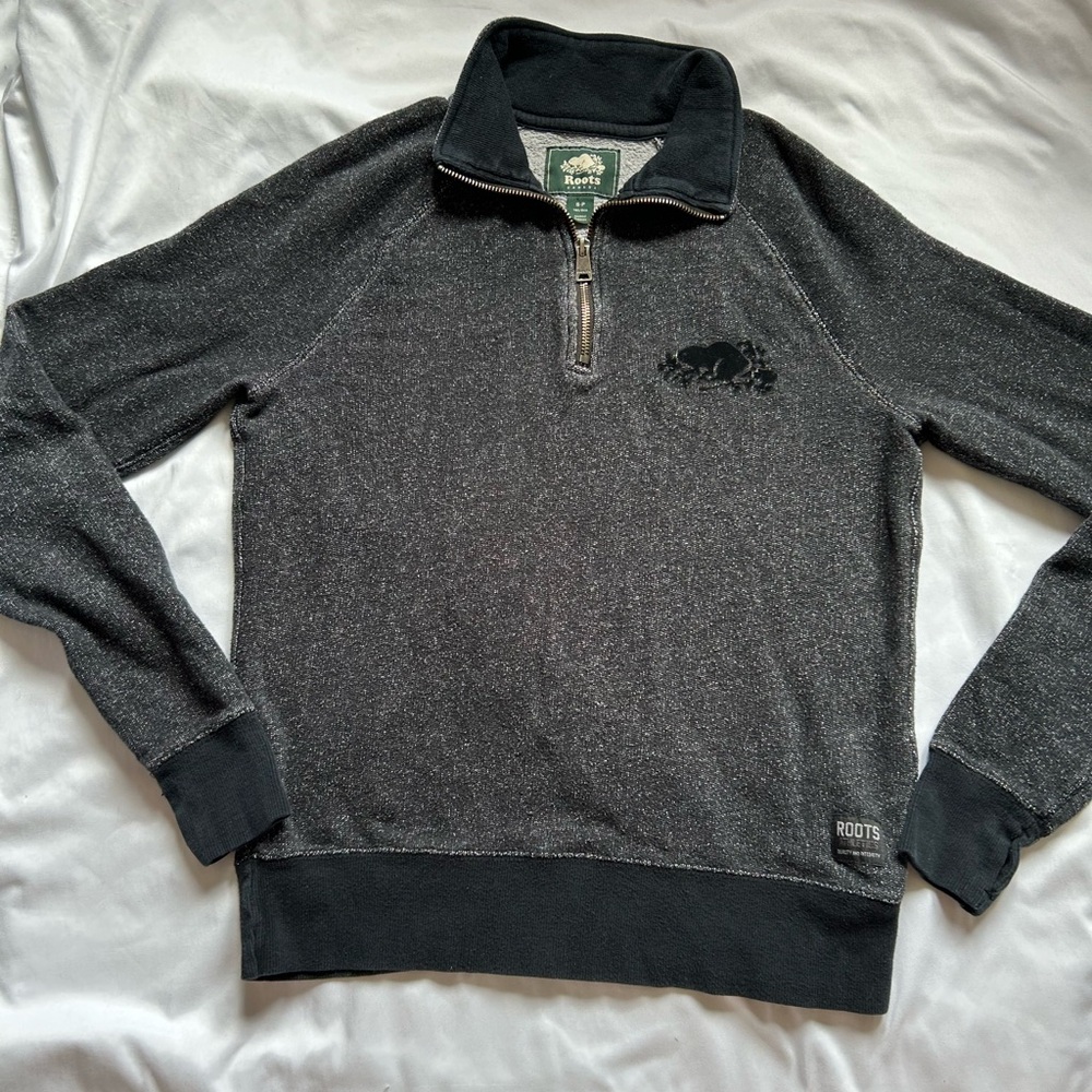 ROOTS Organic Original half Zip Stein Gender Free & Unisex Sweater Size Small